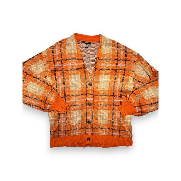 Forever 21 Orange Plaid Button Front Cardigan Size Medium - Picture 3 of 11